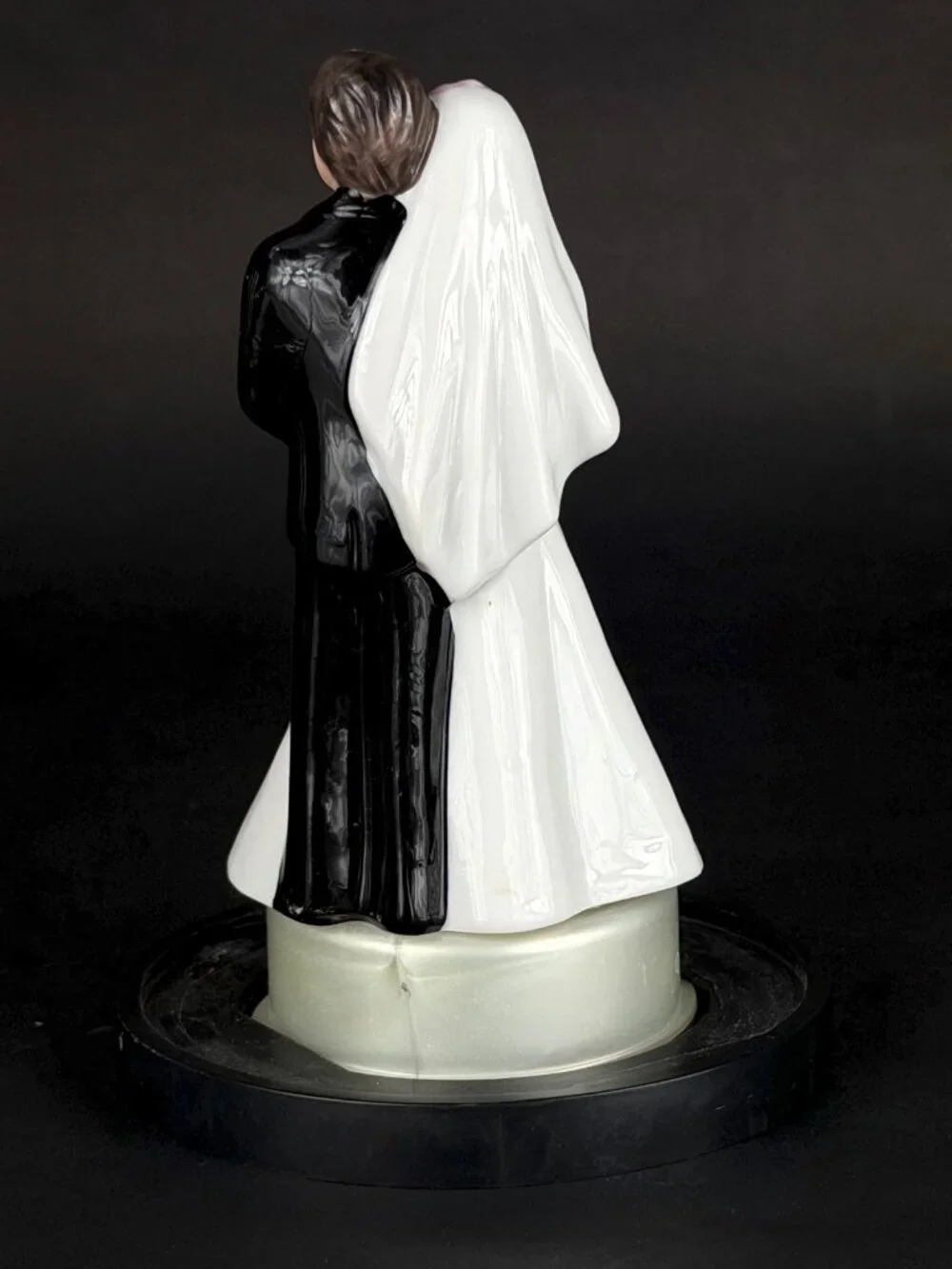 Vintage Porcelain Wedding Cake Topper in Protective Display Dome 1980s